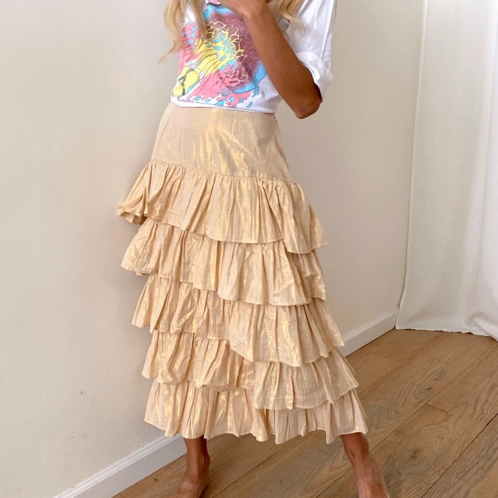 Carolina Benoit Gold Lurex Maxi Skirt